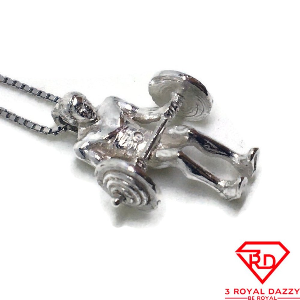 Men Weight Lifting charm pendant 925 Silver - Picture 3 of 4